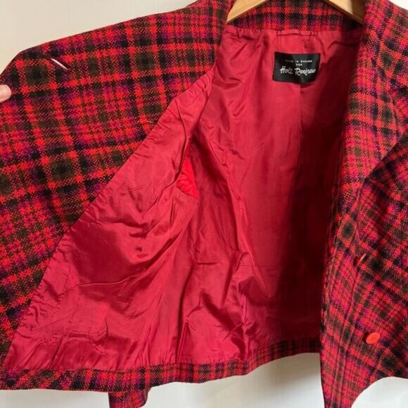 VTG 80s Holt Renfrew Hardy Amies Womens M Plaid Double Breasted Blazer Jacket Re - Picture 10 of 15